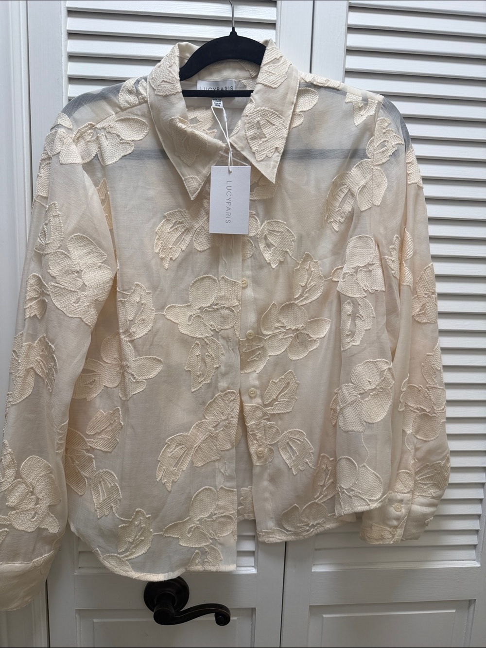 Lucy Paris Cream Embroidered Floral Button-Down Shirt